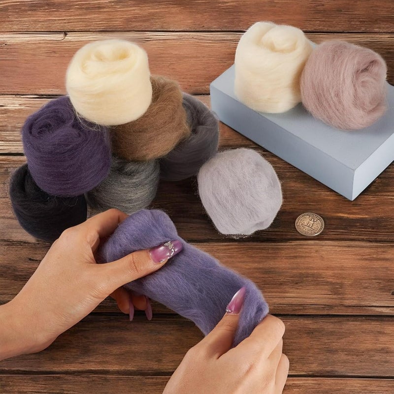 Boutigem 10 Colors 50G Black White Gray Needle Felting Wool Roving, DIY Craft Spinning Wool Roving for Needle Felting, Chunky Handmade Fibre Yarn for Beginners DIY Hand Spinning, Weaving and Blending - Image 4